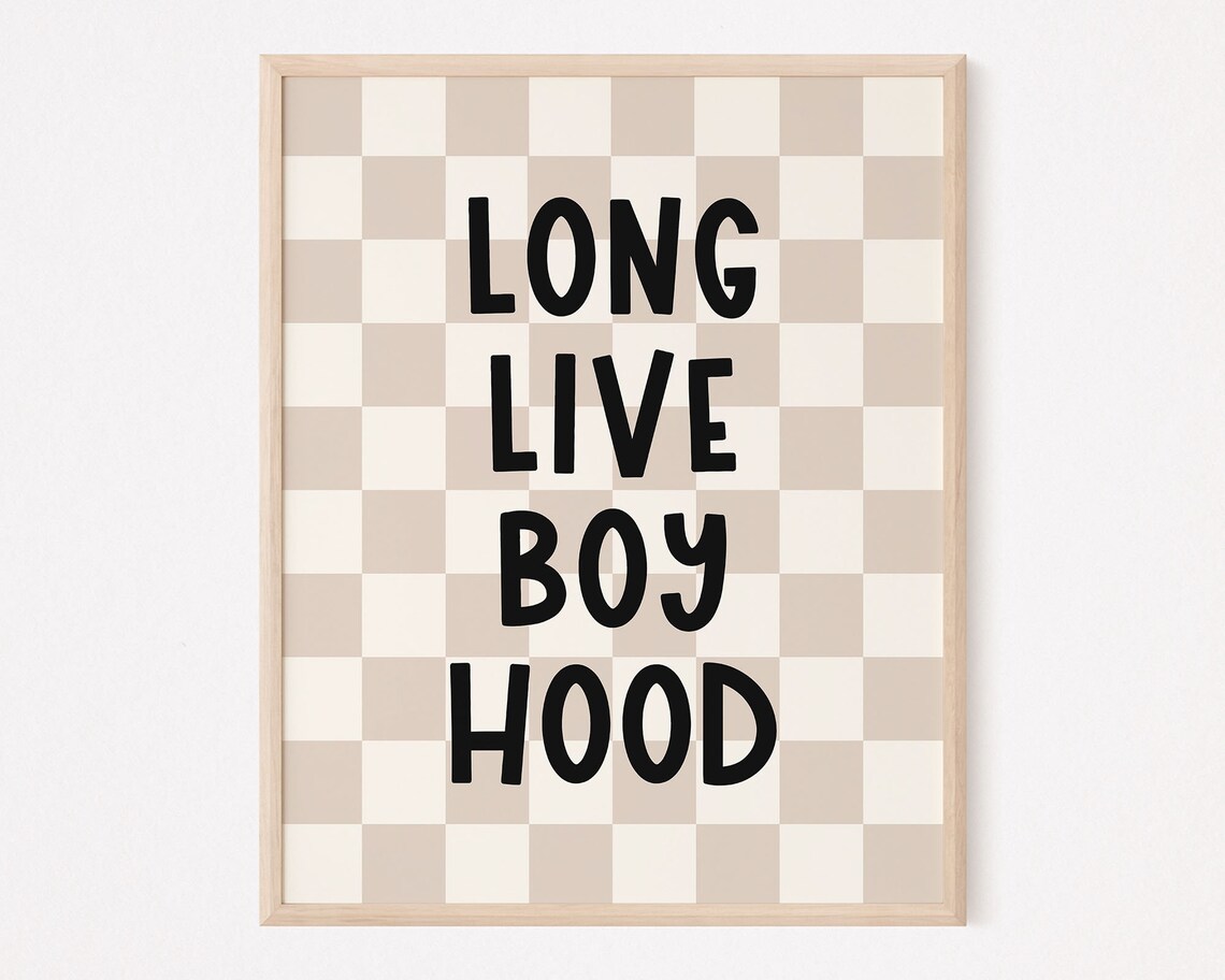 Long Live Boyhood Beige Checkerboard Retro Toddler Boy Room Wall Art - Image 2