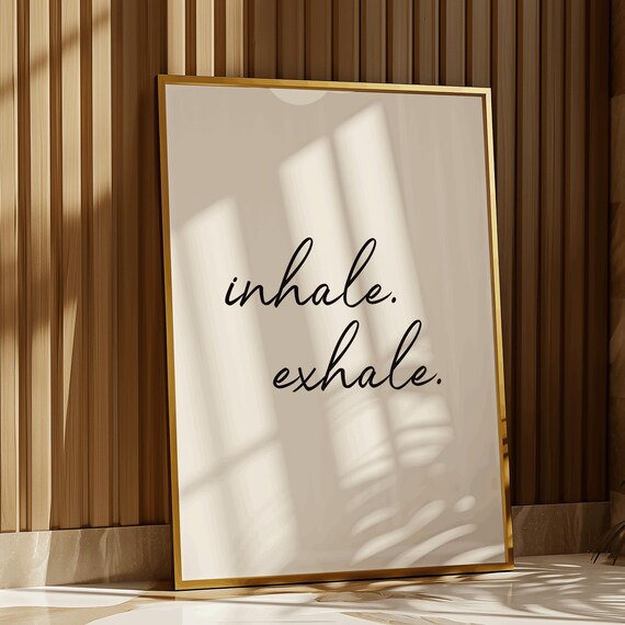 Inhale Exhale Black Script Wellness Minimalist Quote Wall Poster