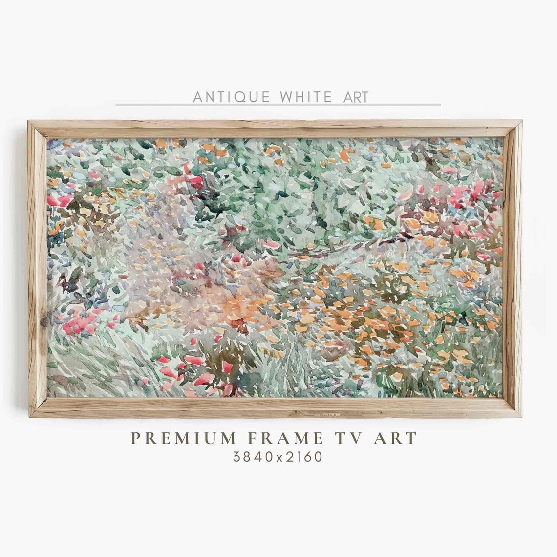 Peach Bloom Impressionist Garden Path Watercolor Floral Art Poster