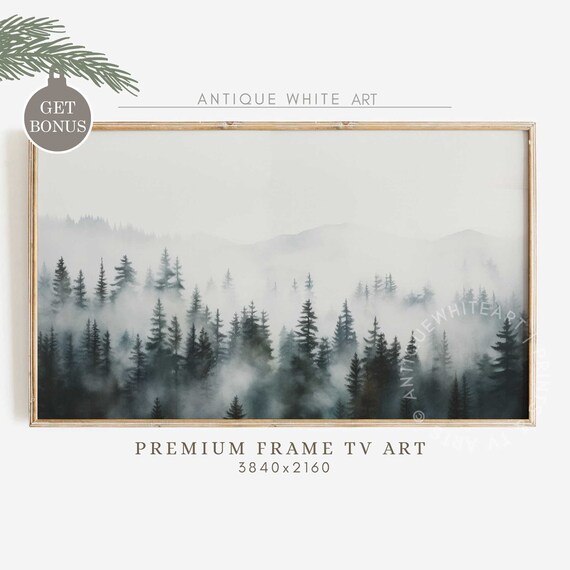 Foggy Forest Frame Tv Art Winter Pine Trees Art For Tv Moody Winter Art Farmhouse Decor The Frame Tv Tv215