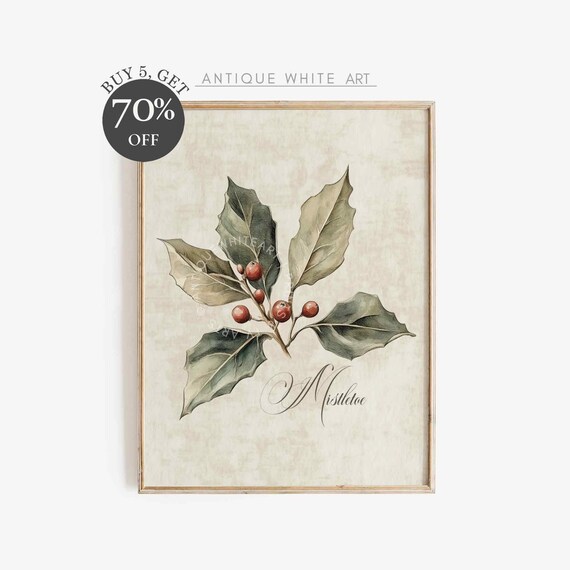Country Christmas Mistletoe Print Christmas Wall Art Moody Botanical Print Holiday Wall Decor Muted Holiday Print W136