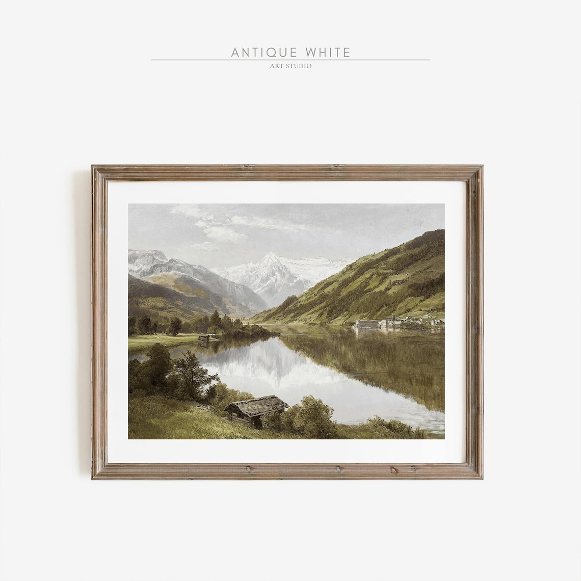 Vintage Austrian Mountains Art Print, Rustic Lake View - Image 4
