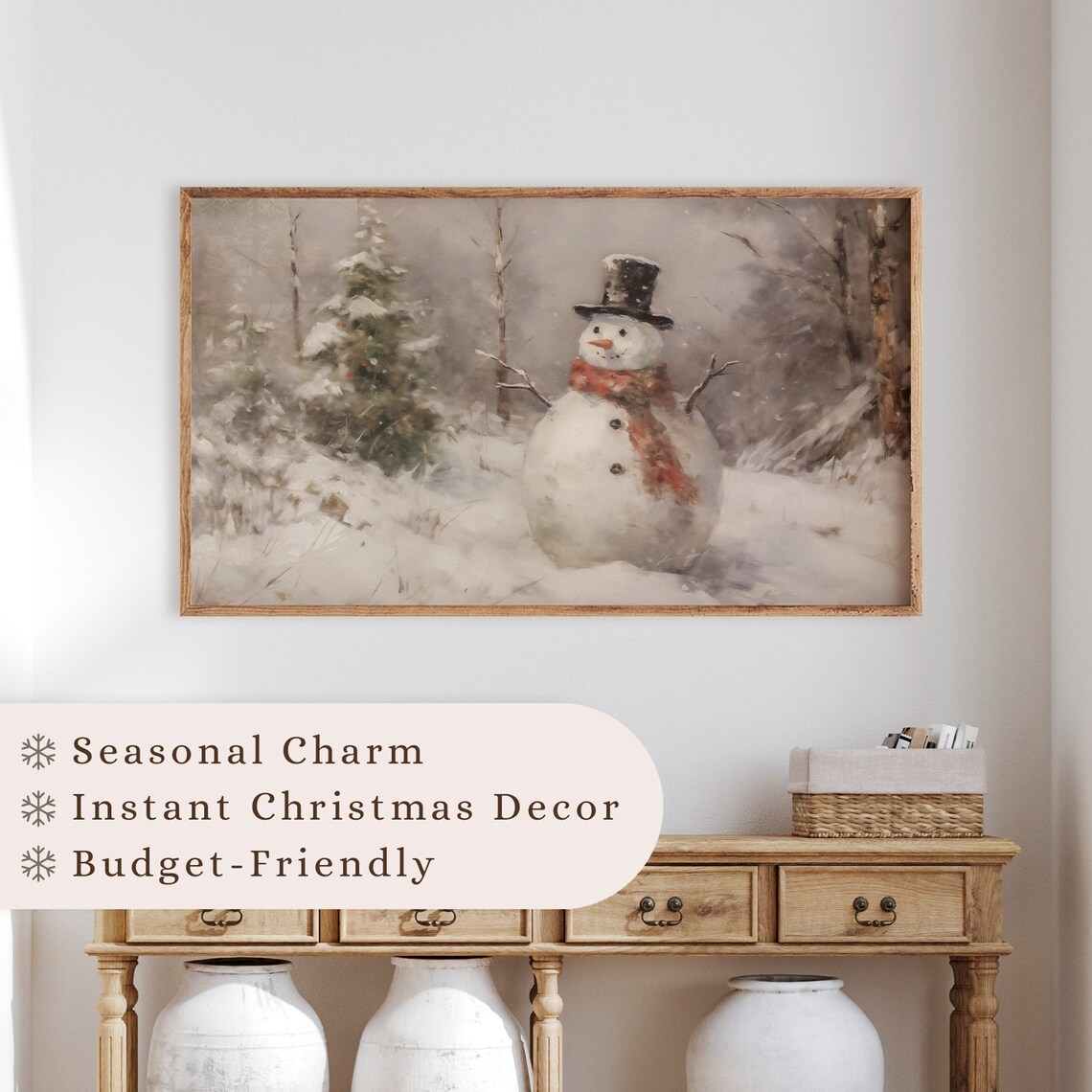 Snowman Vintage Christmas Painting, Farmhouse Decor - Image 2