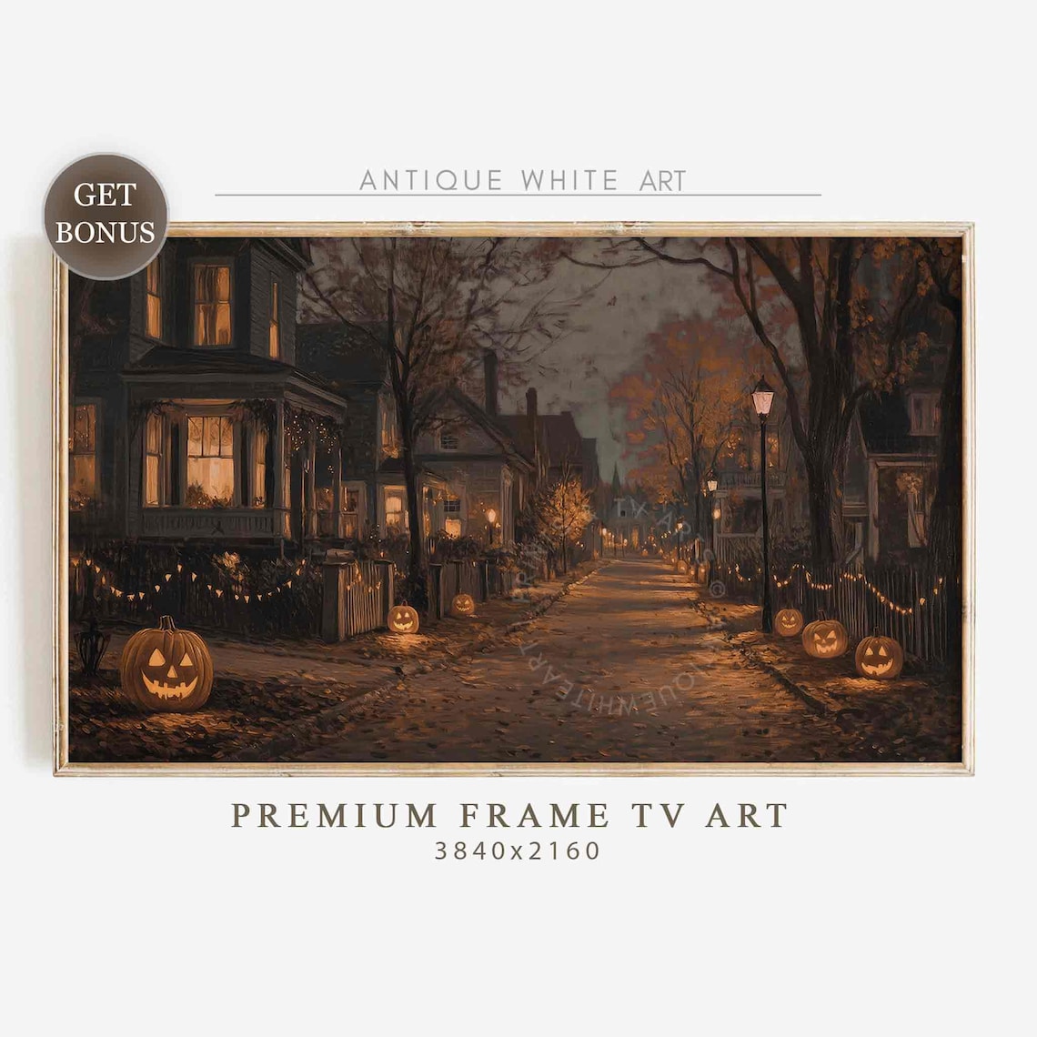 Halloween Haunted House Street with Pumpkins Art Print