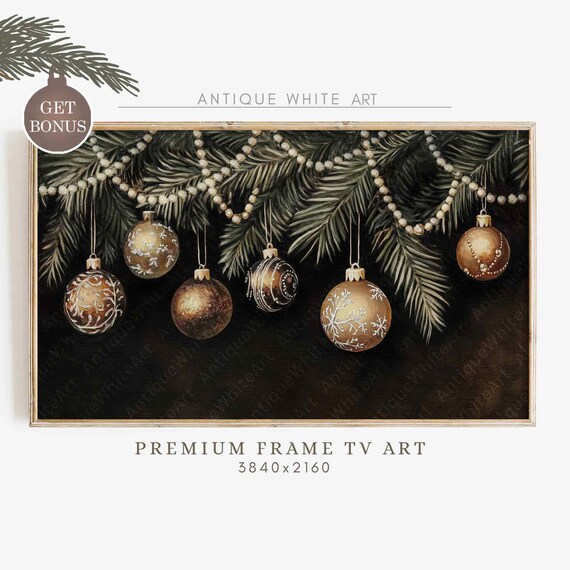 Moody Christmas Frame Tv Art Christmas Ornaments Painting Dark Frame Tv Art Vintage Farmhouse Christmas Christmas Decor Wa87