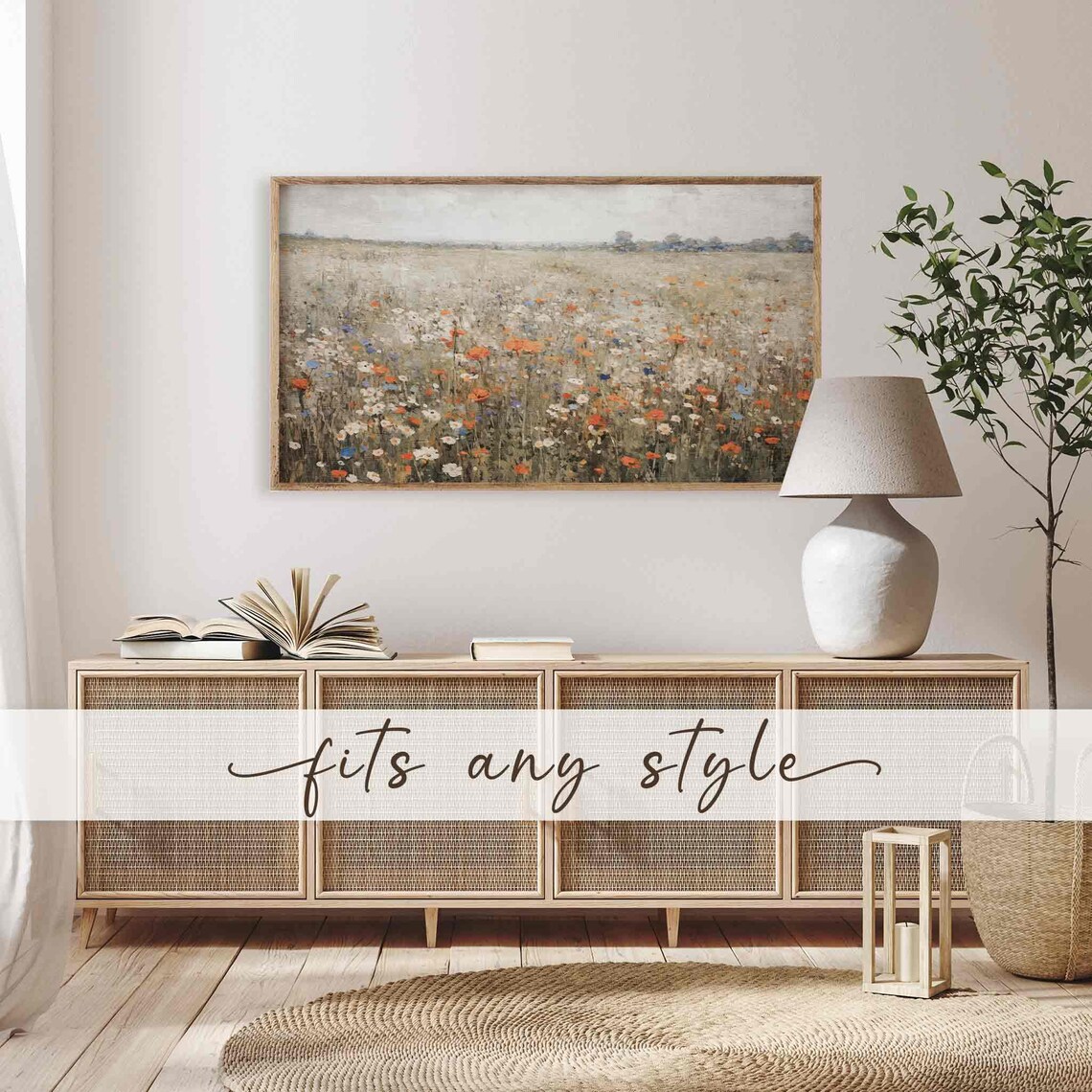 Wildflower Meadow Warm Tone Landscape Art Print - Image 4