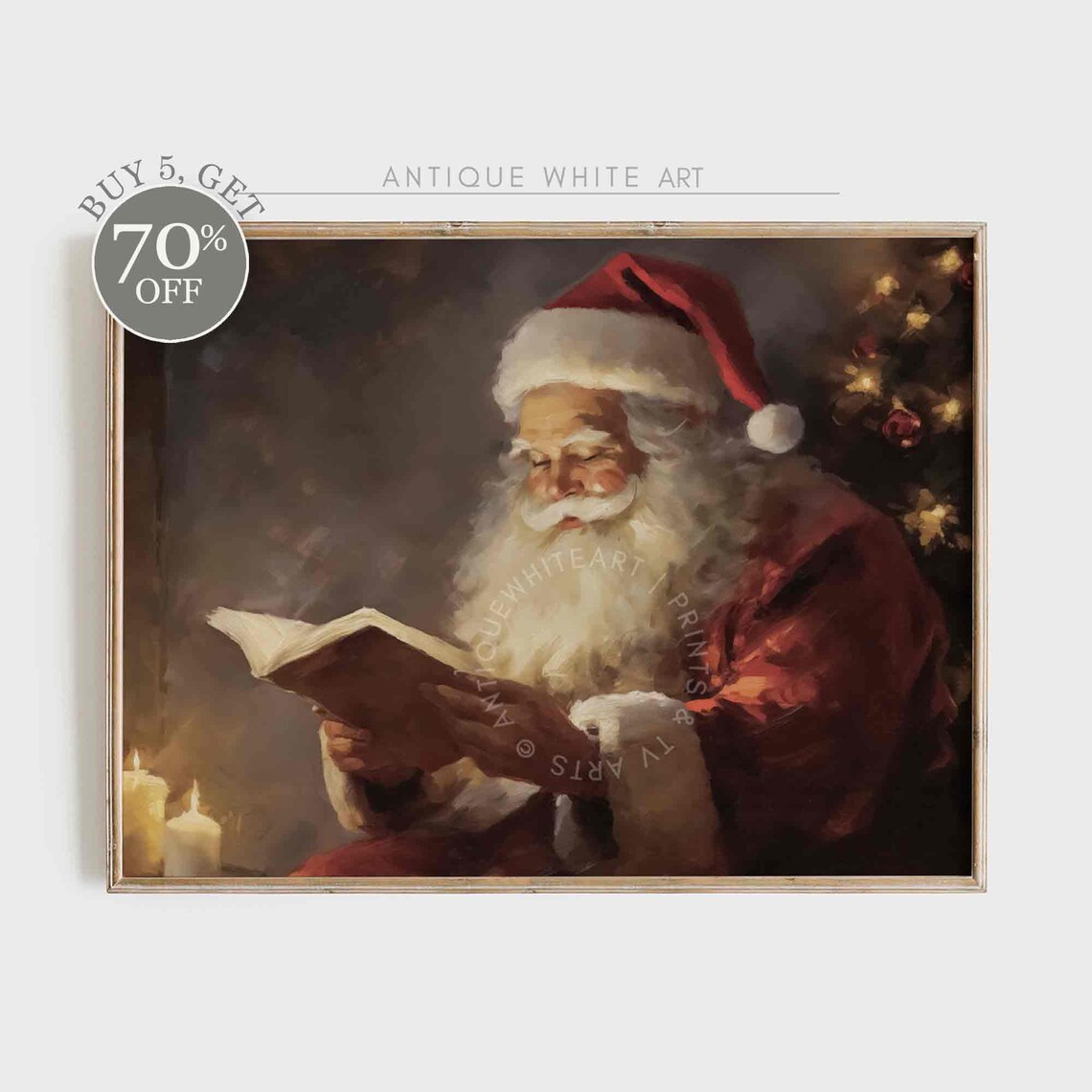 Vintage Christmas Santa Claus Farmhouse Art Print
