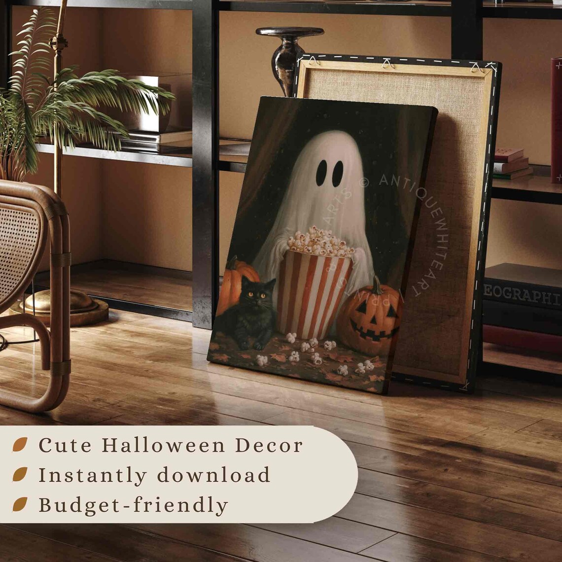 Funny Ghost With Popcorn Halloween Art Print - Image 3