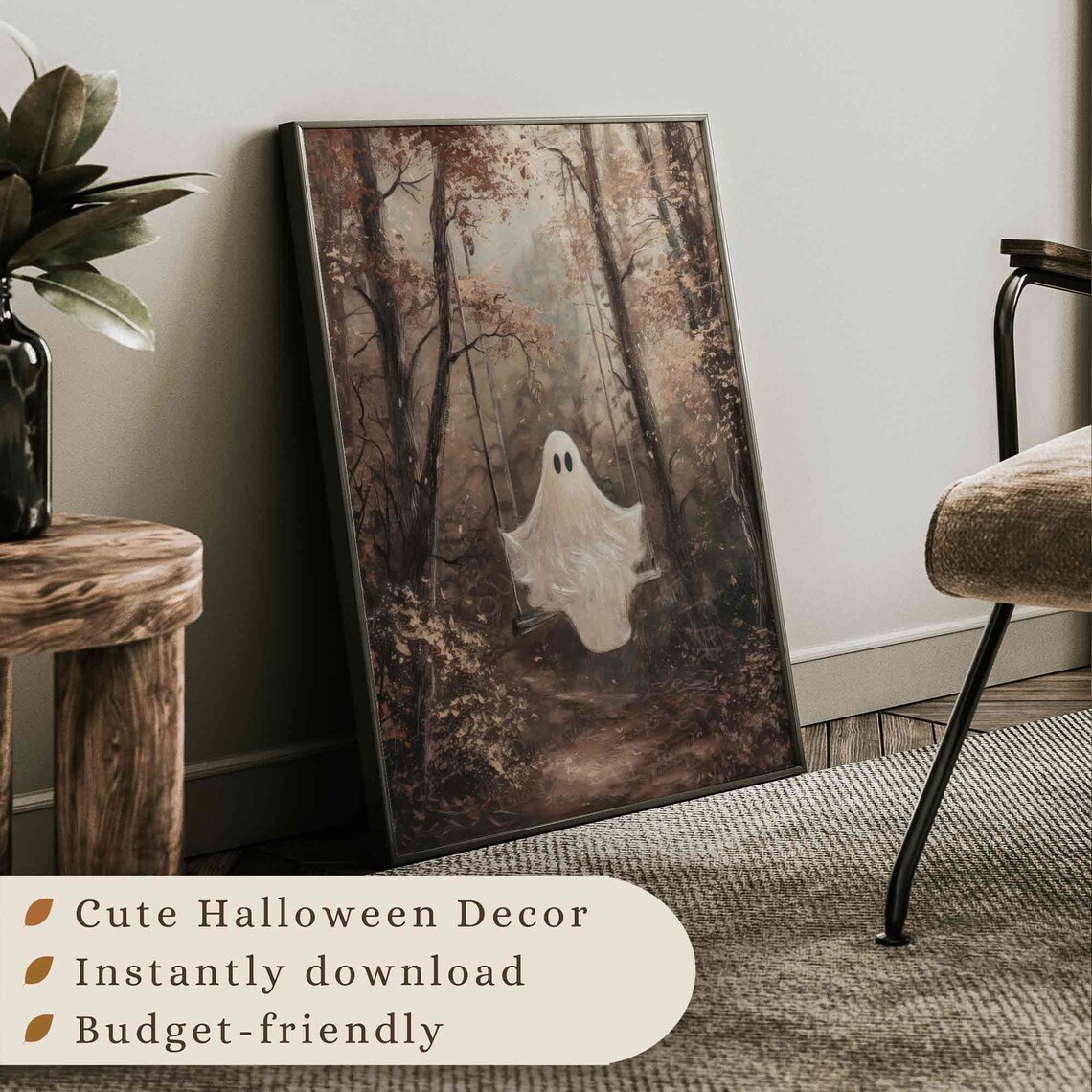 Ghost on a Swing Halloween Oil Painting Print - Image 3
