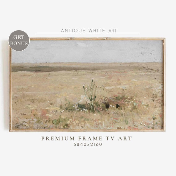 Vintage Soft Pastel Frame Tv Art Neutral Farmhouse Painting For Tv Antique Country Field Art Warm Tones Decor Tv251