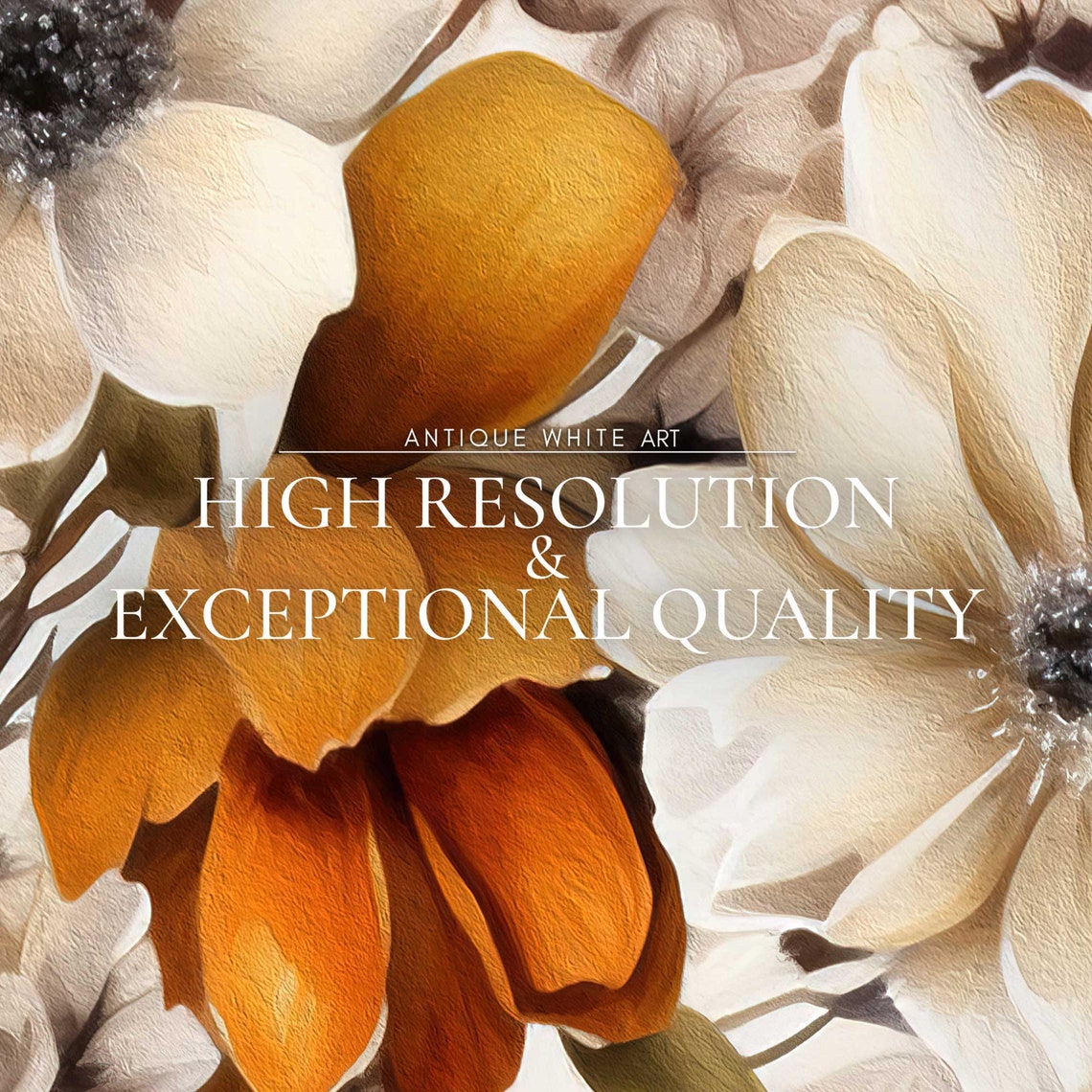 Autumn Wildflower Bouquet Orange Cream Floral Vintage Wall Art Poster - Image 3