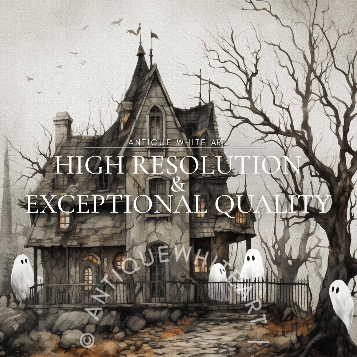 Halloween Ghosts Vintage Haunted House Art Print - Image 5