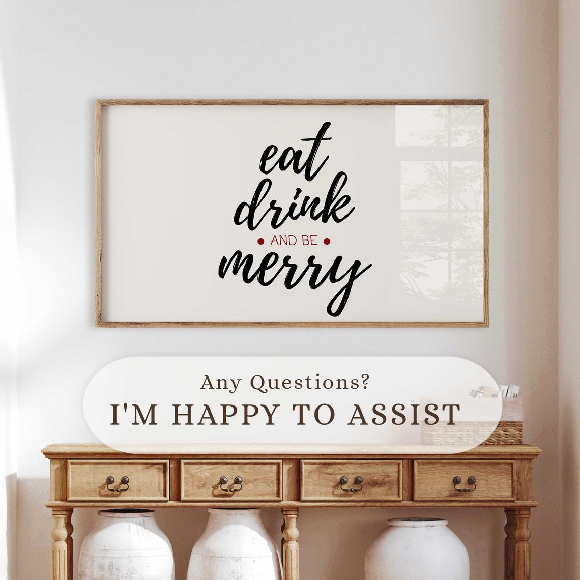 Eat Drink And Be Merry Christmas Script Typography Wall Art Print - Image 2