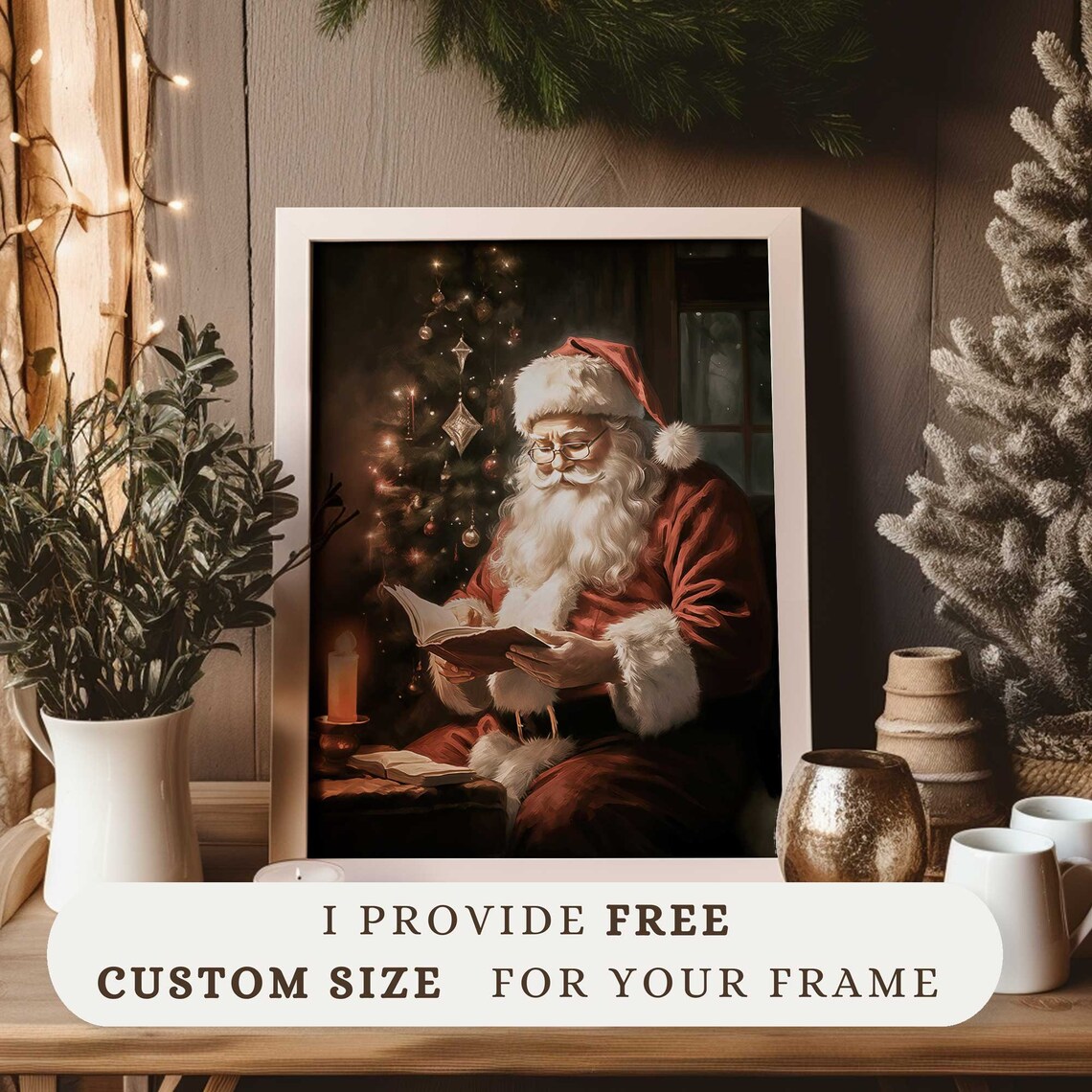 Vintage Santa Claus Christmas Art Print, Farmhouse Decor - Image 3
