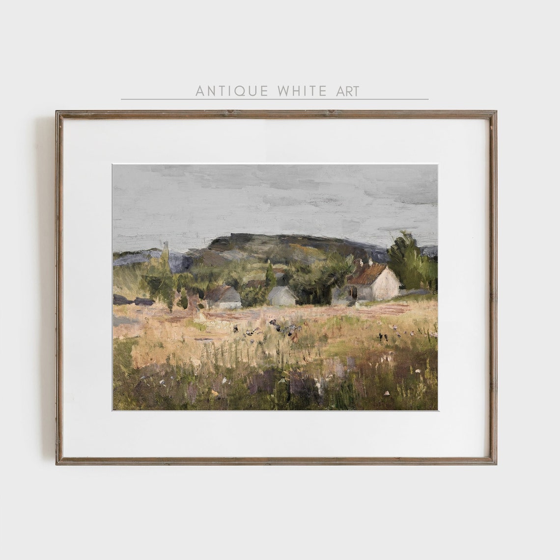 Rustic Country Cottages Earthy Field Hills Antique Landscape Poster - Image 4
