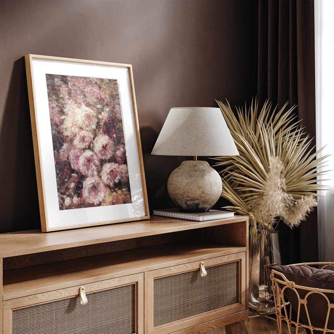 Blooming Pink Peonies Impressionist Floral Oil Painting Wall Art - Image 4