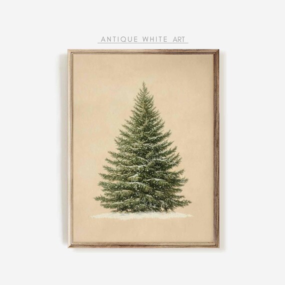 Christmas Tree Print Vintage Style Christmas Wall Art Evergreen Tree Painting Winter Prints Moody Print Holiday Decor W123