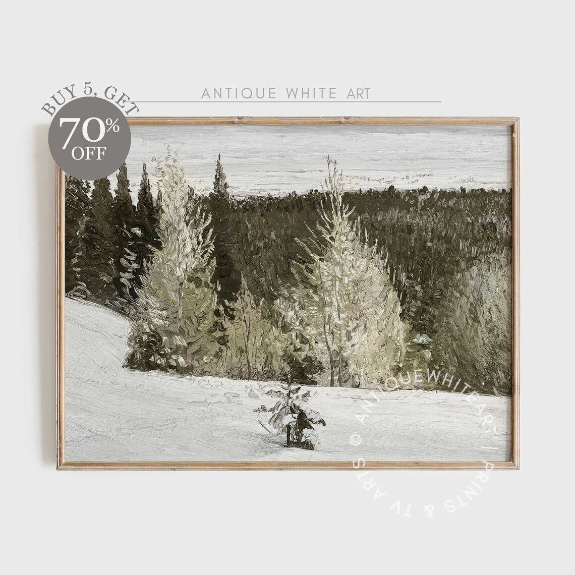 Vintage Winter Snowy Forest Rustic Landscape Art Print