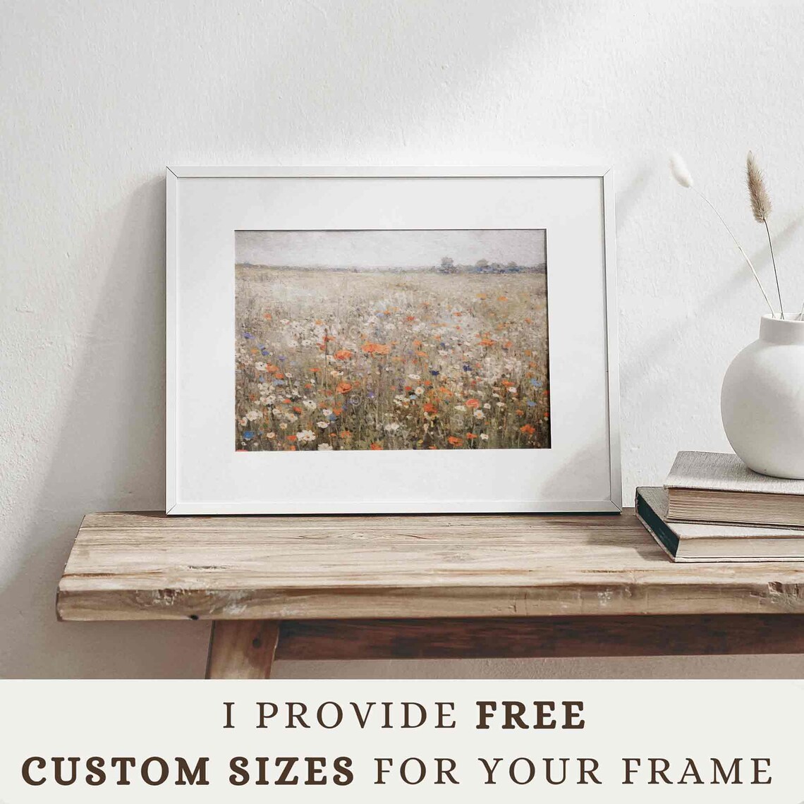 Wildflower Field Vintage Painting, Autumn Landscape Art Print - Image 4