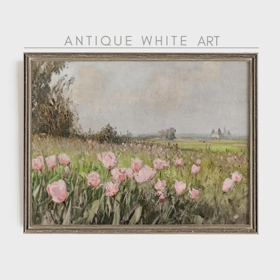 Spring Flower Field Landscape Art Print, Farmhouse