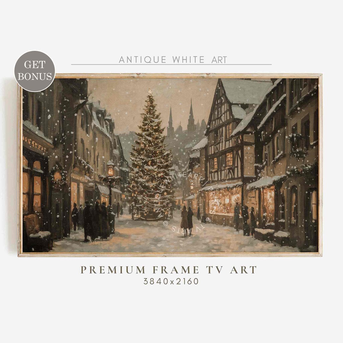 Christmas Tree Frame TV Art, Farmhouse Vintage Town