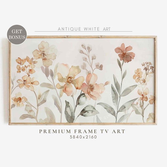 Neutral Wildflowers Watercolor Art Print, Minimalist