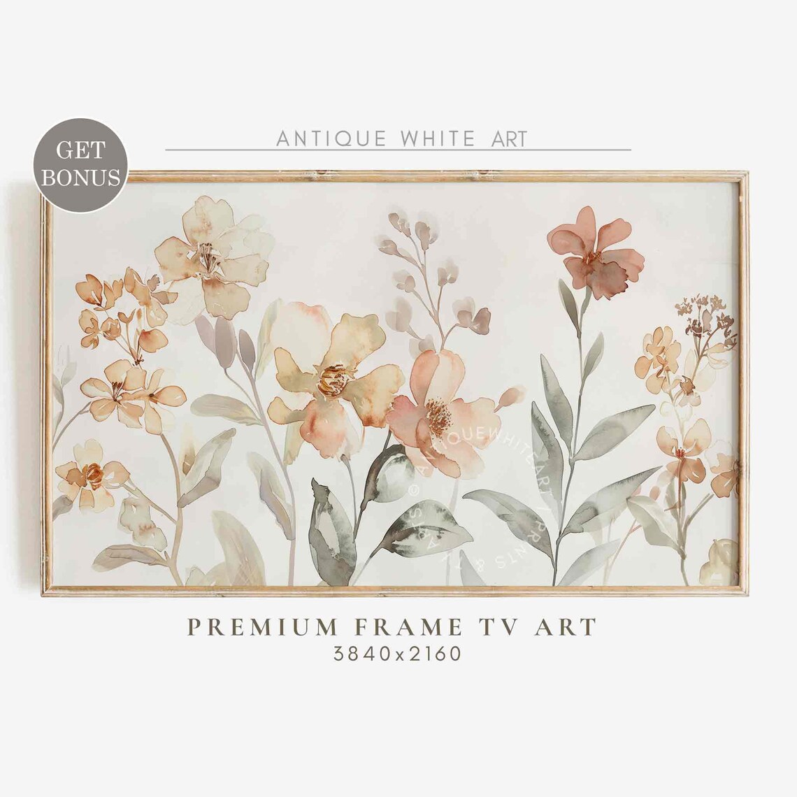 Neutral Wildflowers Watercolor Art Print, Minimalist