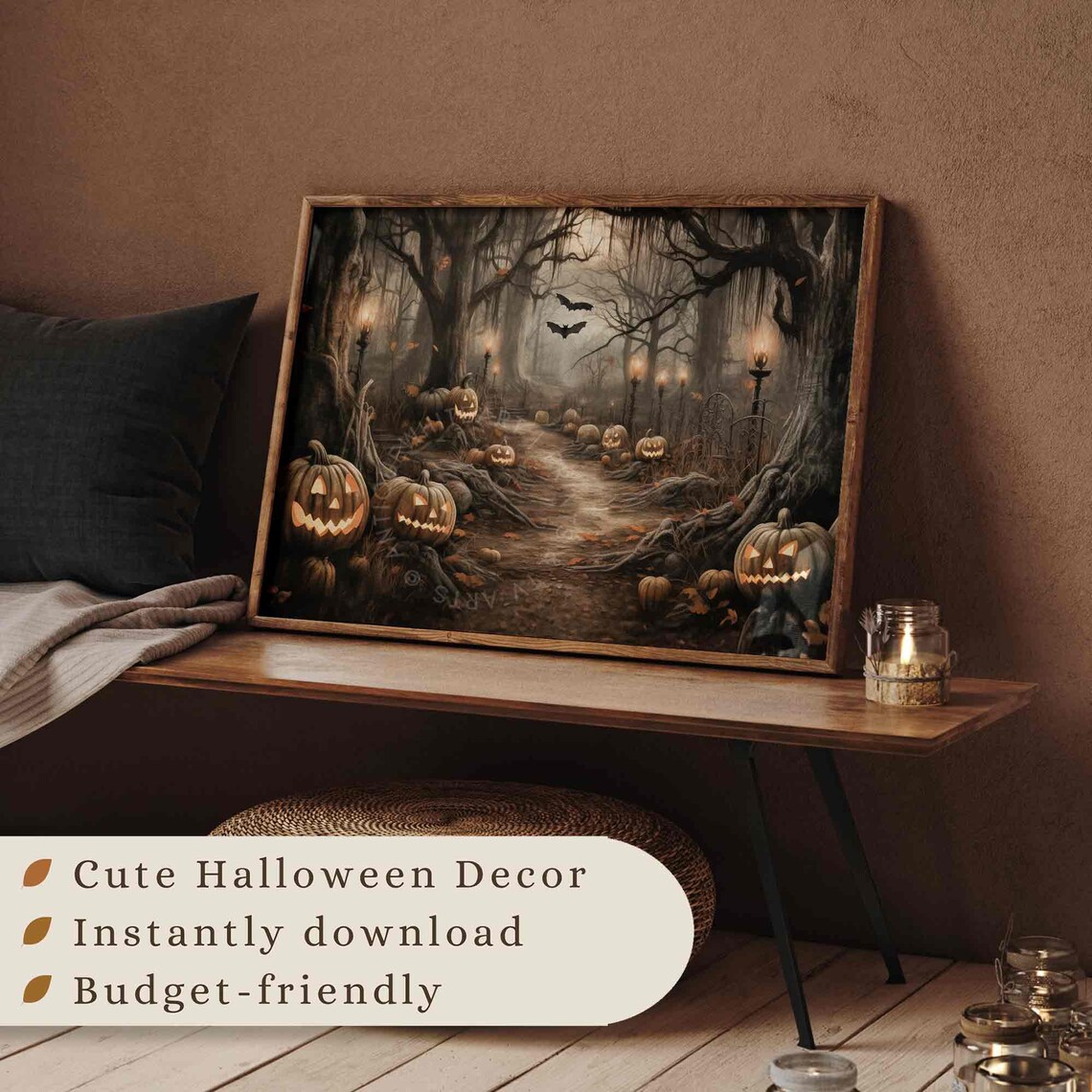 Halloween Spooky Forest With Pumpkins Art Print - Image 4