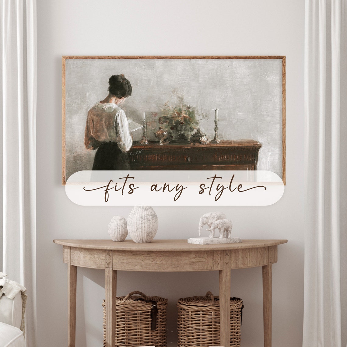 Vintage Neutral Frame Tv Art Antique French Moody Portrait Neutral Country Farmhouse Painting The Frame Tv Art Wa20 - Image 2