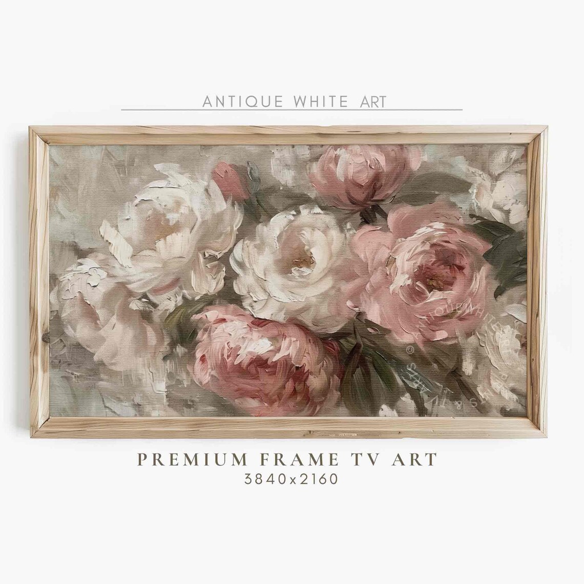 Pink White Peony Blossom Soft Textured Floral Oil Art Wall TV Poster