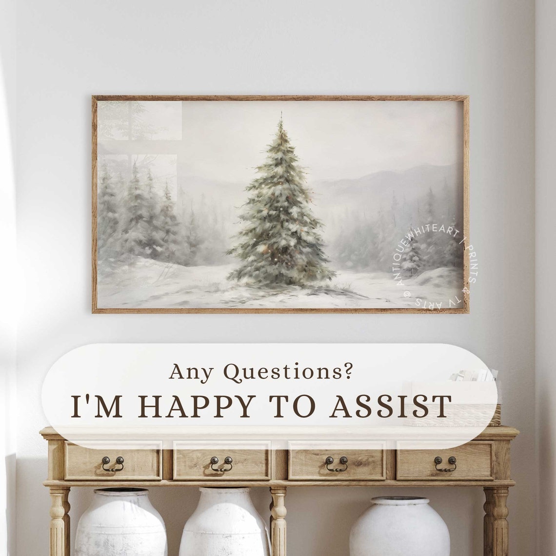 Christmas Tree Frame Tv Art Winter Frame Tv Art Farmhouse Christmas Oil Painting Christmas Tree Art For Tv Holiday Decor Tv229 - Image 3