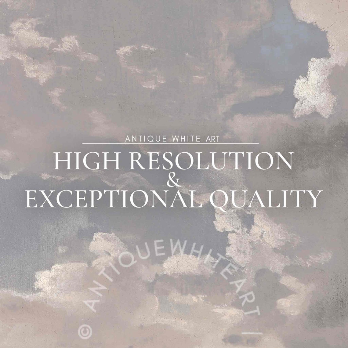 Soft Grey Clouds Sky Painting Neutral Vintage Cloud Art Wall Print - Image 4