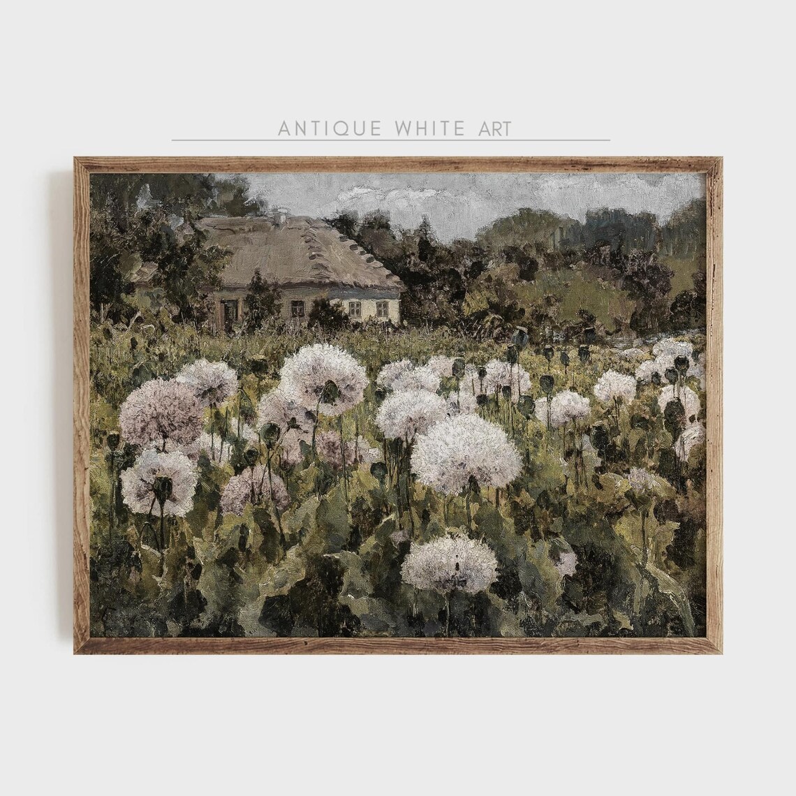 Dandelion Field Thatched Cottage Vintage Wildflower Landscape Poster