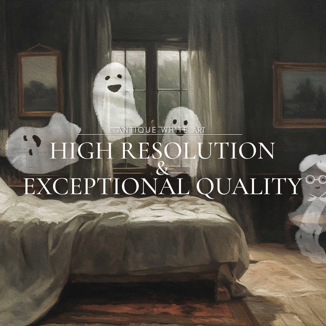 Spooky Bedroom Cute Ghosts Vintage Haunted Halloween Wall Art Print - Image 4
