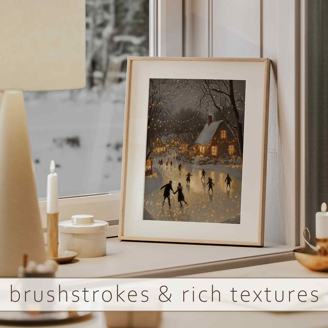 Winter Ice Skating Christmas Eve Art Print - Image 4