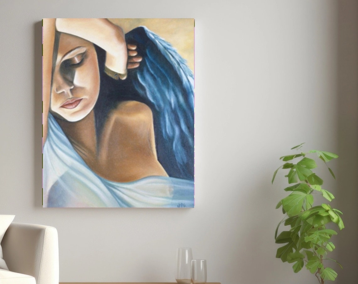 Sleeping Angel Blue Wings Serene Heavenly Woman Portrait Poster - Image 6