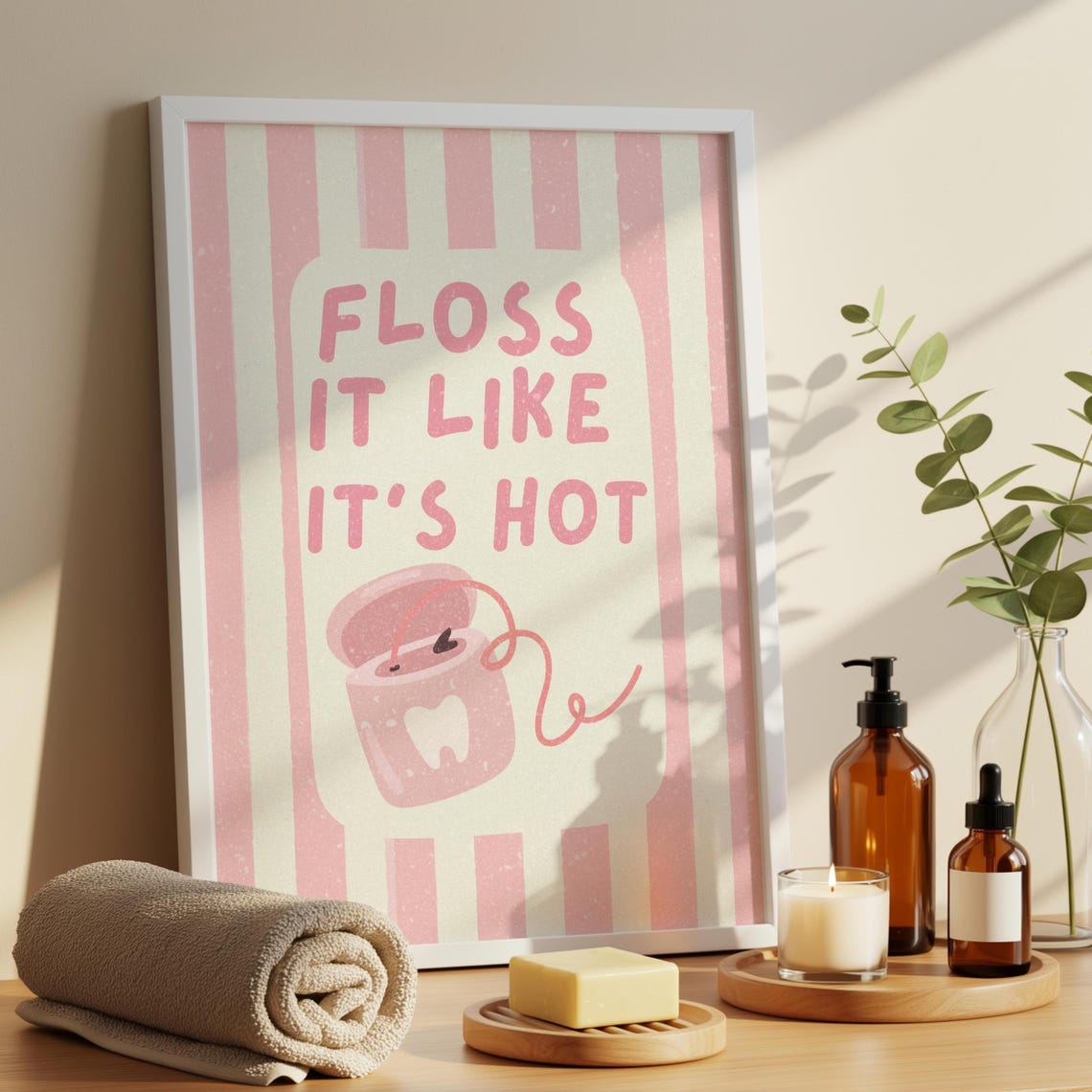 Funny Floss It Like Its Hot Pink Dental Bathroom Sign Poster