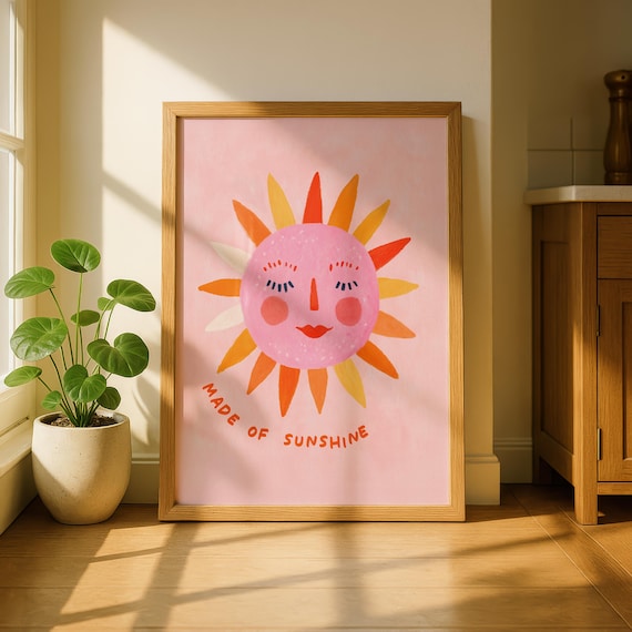 Boho Sun Print Wall Art Yellow Sunshine Gallery Decor