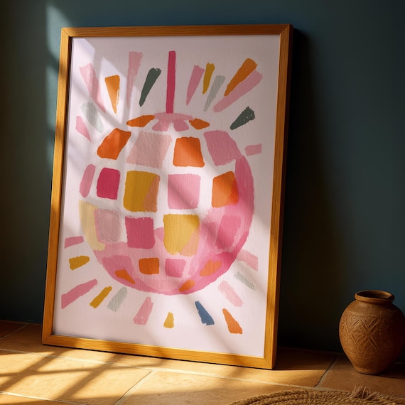 Disco Ball Print Funky Kitchen Wall Art Pink Prints