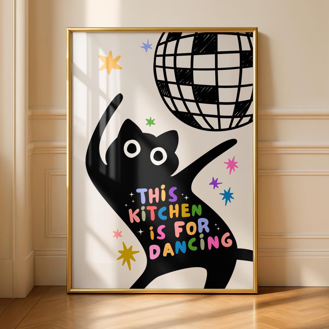 Kitchen Decor This Is For Dancing Disco Ball Art Eclectic Poster Cat Prints
