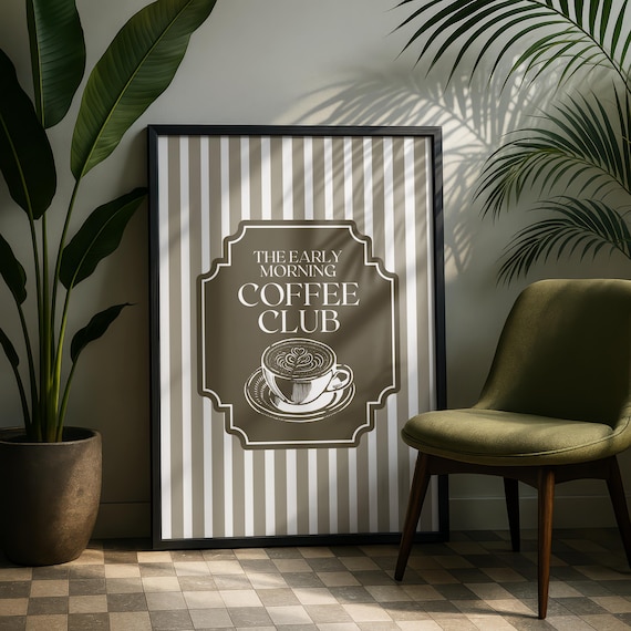 Coffee Club Kitchen Decor Stripes Art Print