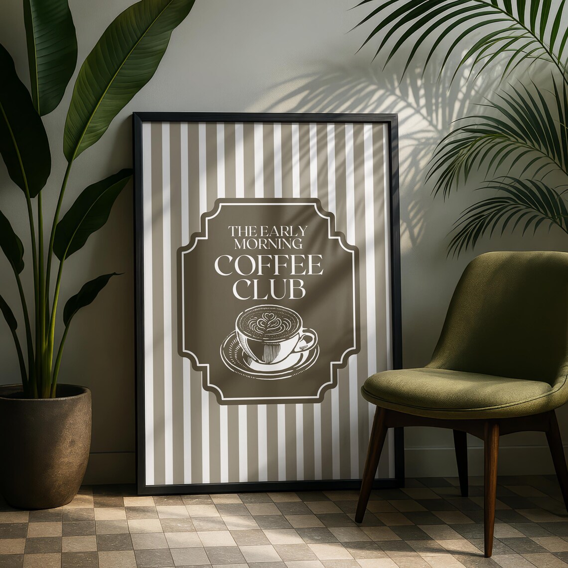 Coffee Club Kitchen Decor Stripes Art Print