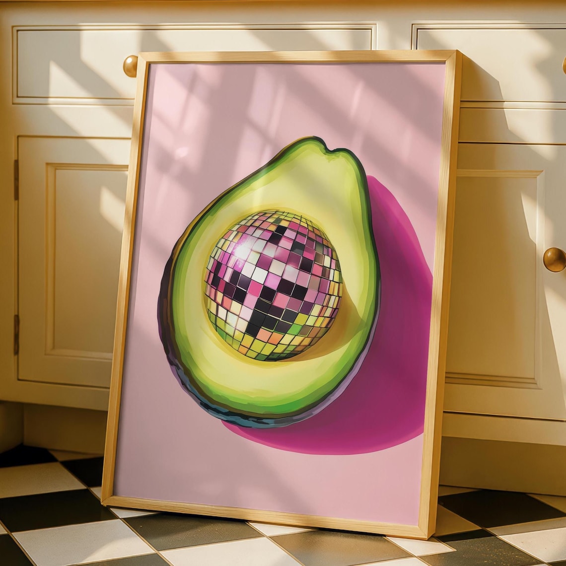 Avocado Disco Ball Kitchen Art Print, Fun Dining Decor