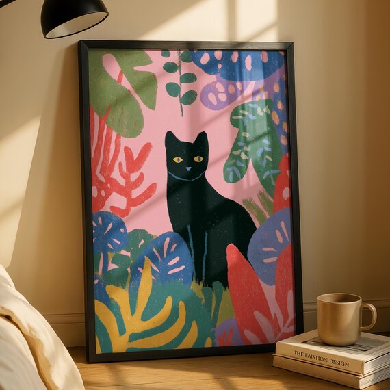 Black Cat Art Print Colourful Prints Lover