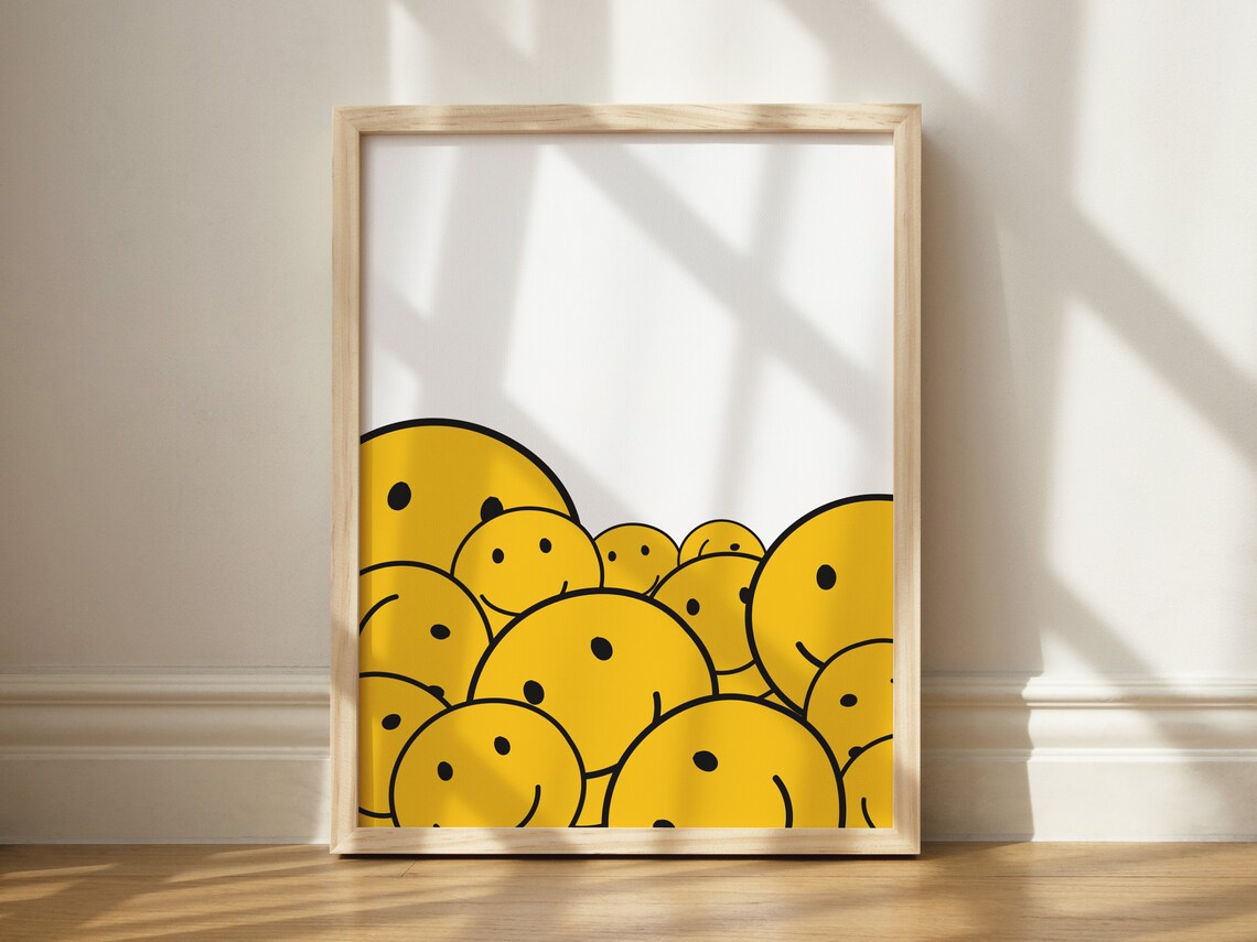 Retro Smiley Face Poster, Trendy Wall Decor