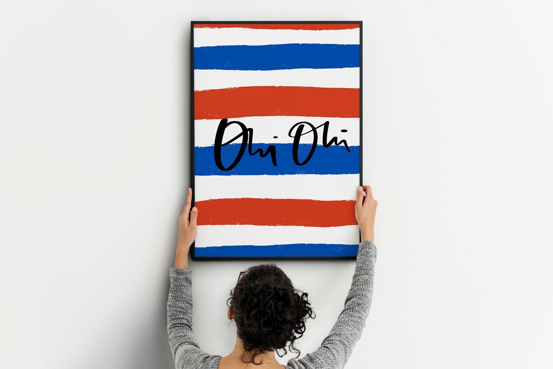 Oui Oui Red White Blue Striped French Hand Lettering Nursery Poster - Image 3