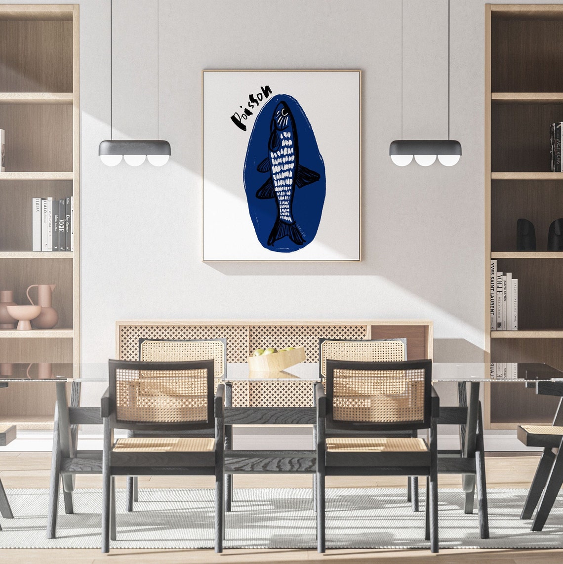 Poisson Blue Fish Illustration French Seafood Kitchen Poster