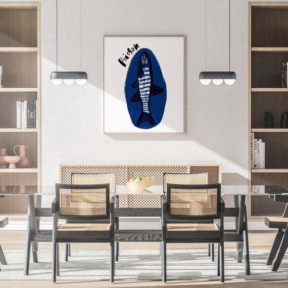 Fish Print Fish Poster Food Illustration Seafood Print Poisson Art Charcoal Ink Drawing Food Doodles Fish Art Pop Art Poisson Print