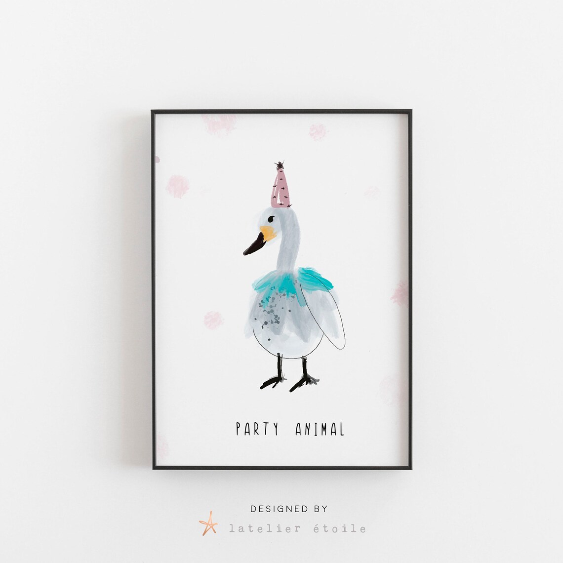 Party Animal Goose Nursery Watercolor Funny Kids Party Poster - Image 4
