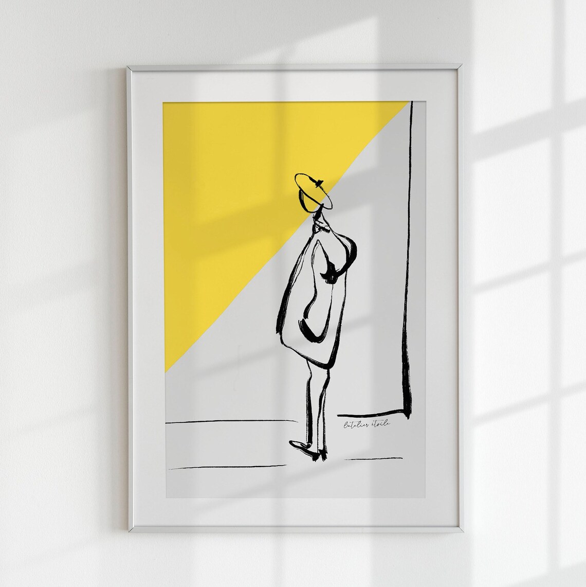 Parisian Woman Yellow Color Block Minimalist Fashion Line Art Poster - Image 2